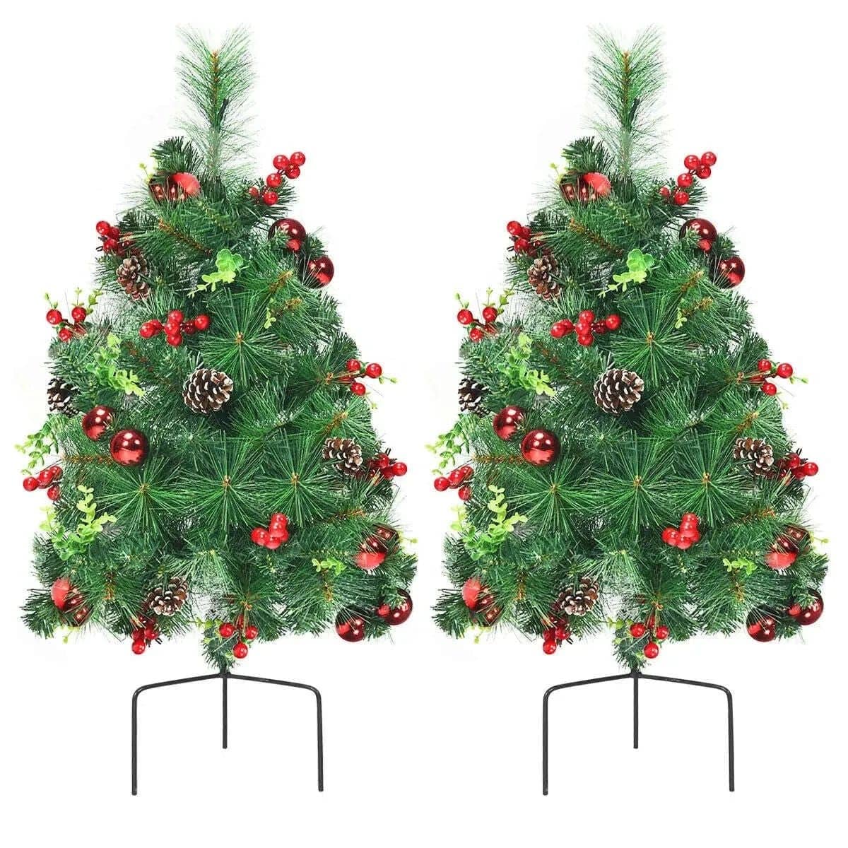 Set of 2 29 Inch Battery Powered Pre-lit Pathway Holiday Christmas Trees Cartsfy Inc.