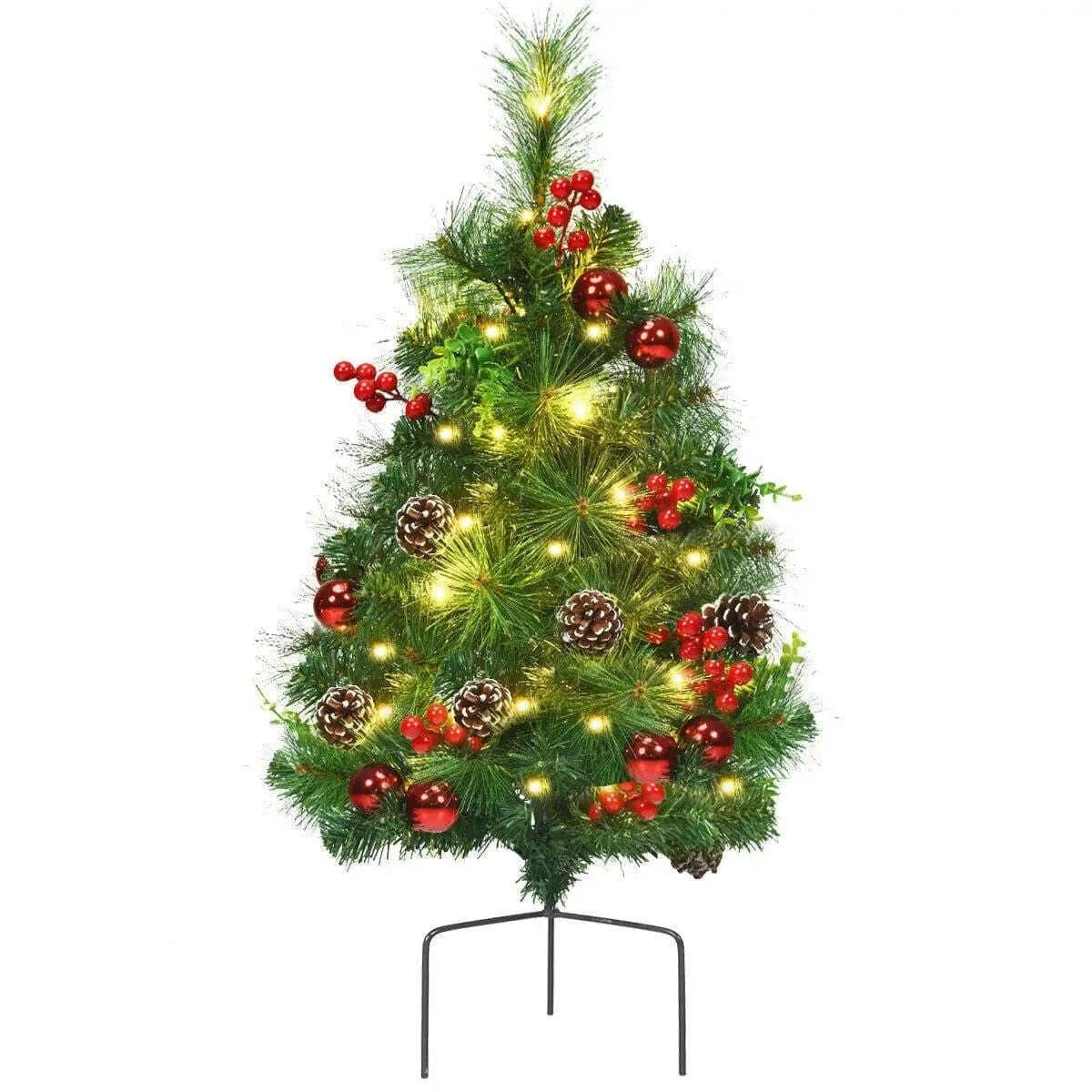 Set of 2 29 Inch Battery Powered Pre-lit Pathway Holiday Christmas Trees Cartsfy Inc.