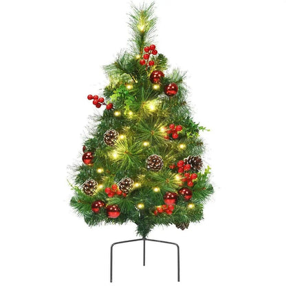 Set of 2 29 Inch Battery Powered Pre-lit Pathway Holiday Christmas Trees Cartsfy Inc.