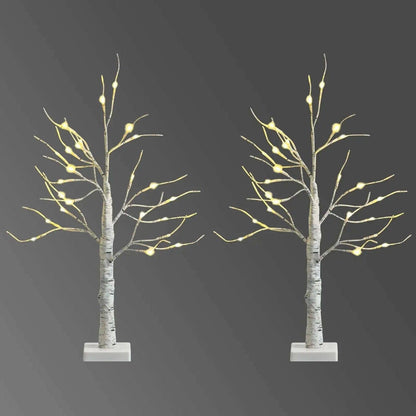 Set of 2 Pre-lit White Twig Birch Tree Battery Powered for Christmas Holiday Cartsfy Inc.