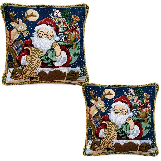 Set of 2 Santa Reading Gifts List Christmas Throw Cushion Pillow Covers BestPysanky Default Title Default Title-
