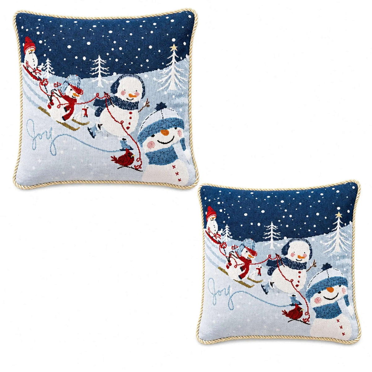 Set of 2 Snowmen Enjoying Winter Sport Parade Christmas Throw Cushion Pillow Covers Cartsfy Inc.