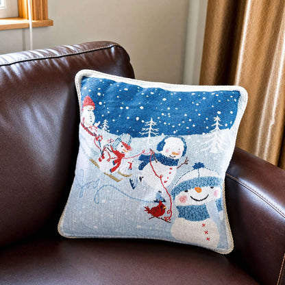 Set of 2 Snowmen Enjoying Winter Sport Parade Christmas Throw Cushion Pillow Covers Cartsfy Inc.