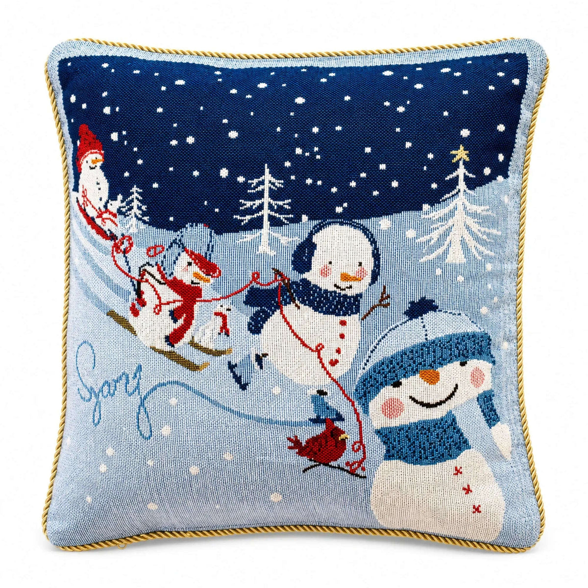 Set of 2 Snowmen Enjoying Winter Sport Parade Christmas Throw Cushion Pillow Covers Cartsfy Inc.