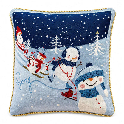 Set of 2 Snowmen Enjoying Winter Sport Parade Christmas Throw Cushion Pillow Covers Cartsfy Inc.