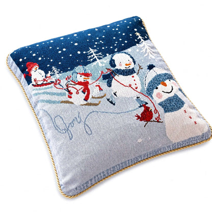 Set of 2 Snowmen Enjoying Winter Sport Parade Christmas Throw Cushion Pillow Covers Cartsfy Inc.