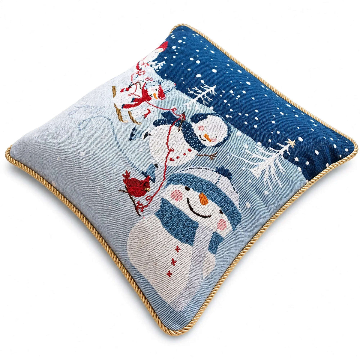 Set of 2 Snowmen Enjoying Winter Sport Parade Christmas Throw Cushion Pillow Covers Cartsfy Inc.