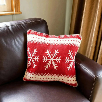 Set of 2 White Snowflakes on Red Christmas Throw Cushion Pillow Covers Cartsfy Inc.