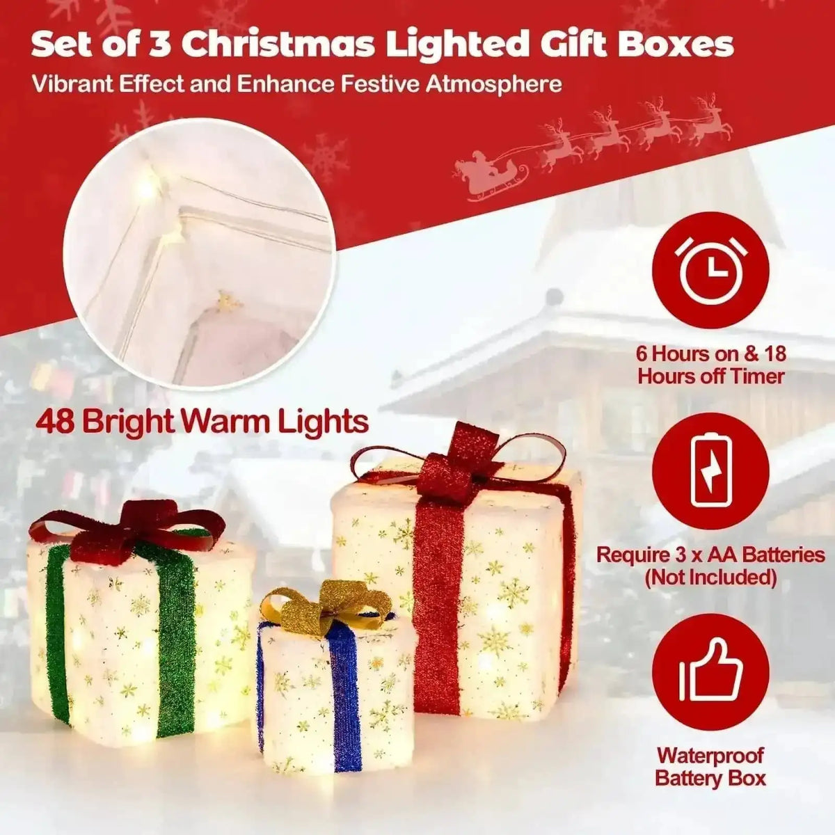 Set of 3 Christmas Lighted Gift Boxes with 48 Bright Warm Lights Cartsfy Inc.