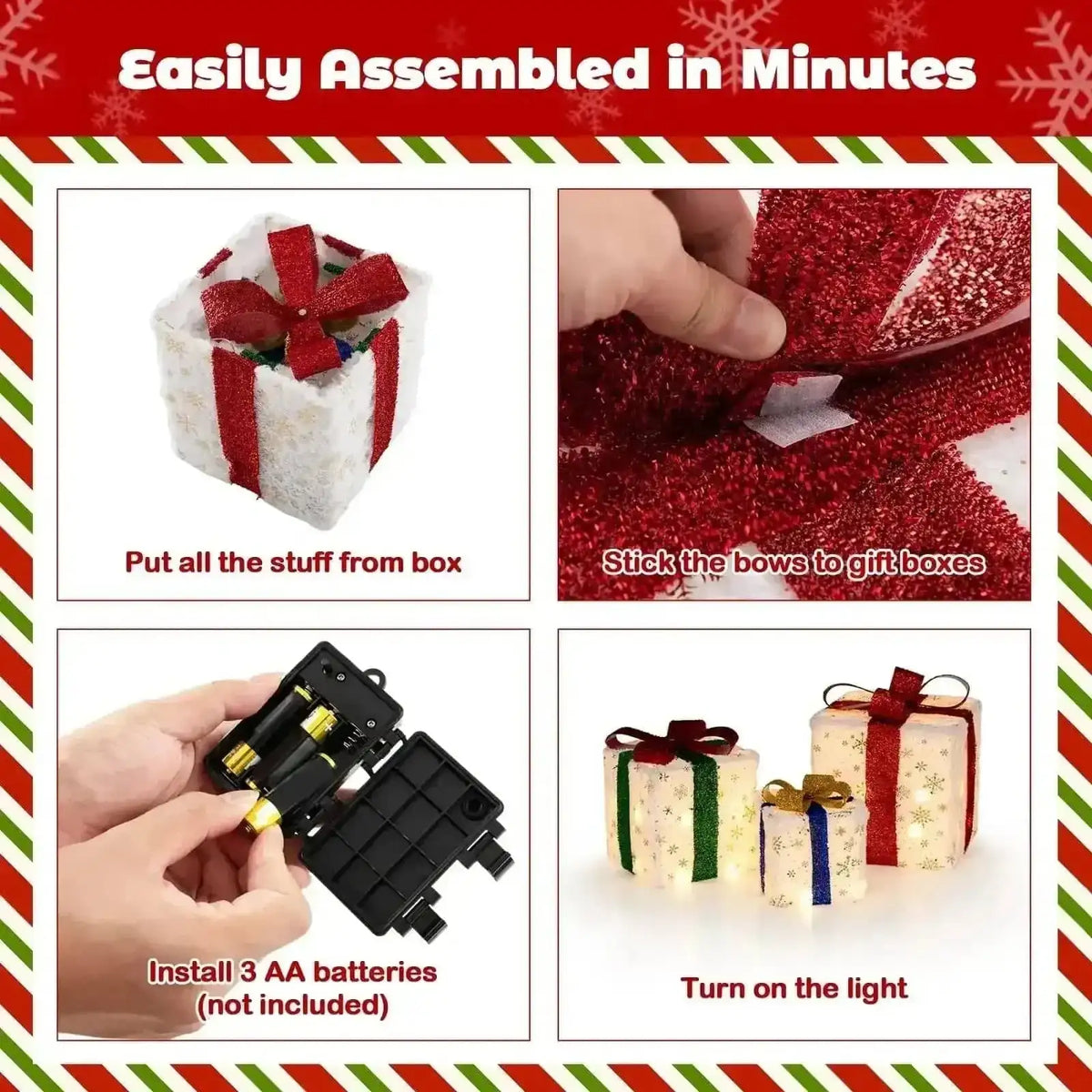 Set of 3 Christmas Lighted Gift Boxes with 48 Bright Warm Lights Cartsfy Inc.