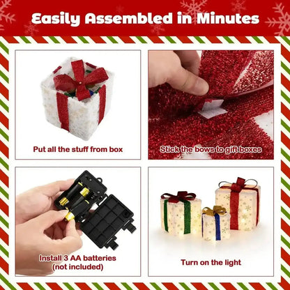 Set of 3 Christmas Lighted Gift Boxes with 48 Bright Warm Lights Cartsfy Inc.