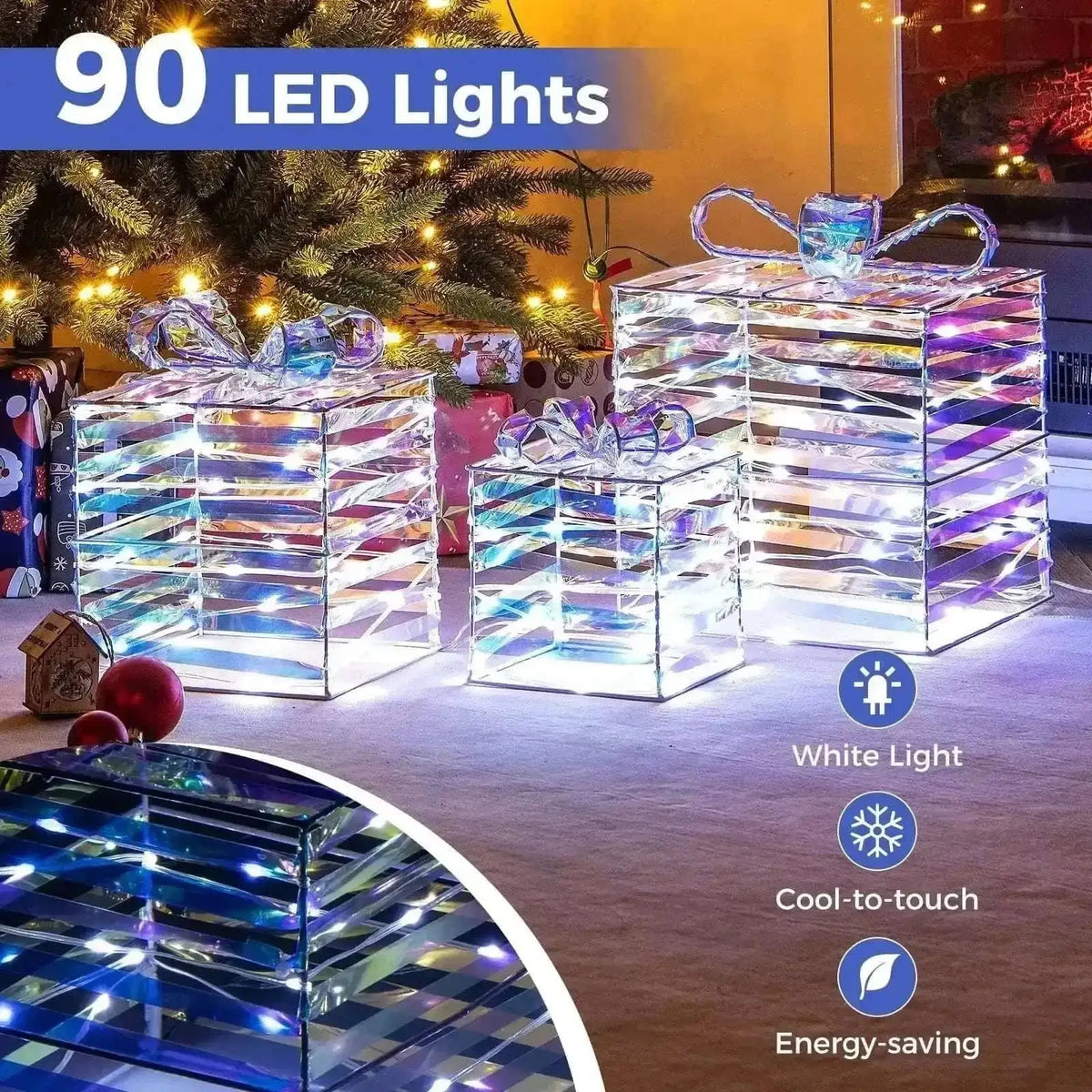 Set of 3 Christmas Lighted Gift Boxes with Bows and Plug Cartsfy Inc.