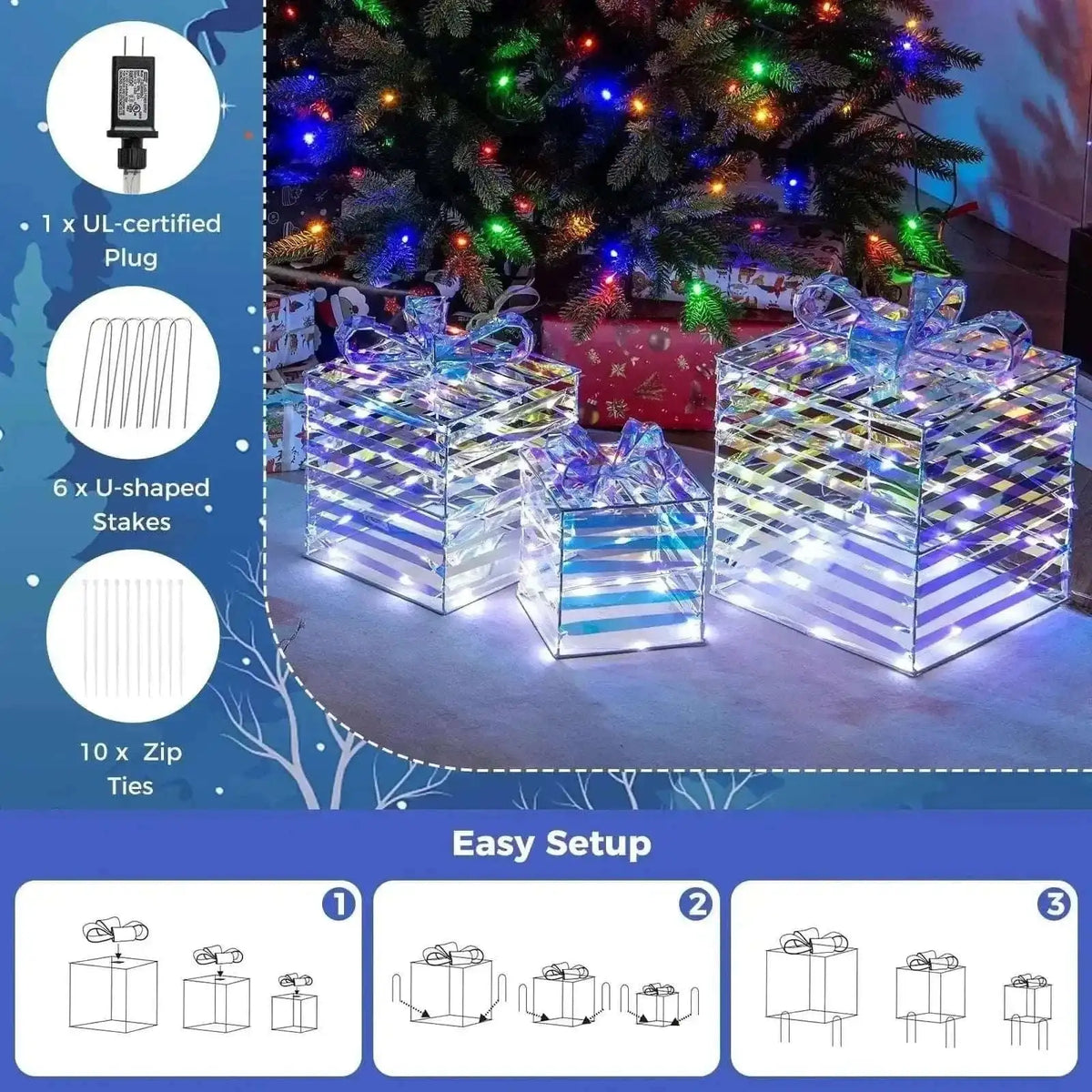 Set of 3 Christmas Lighted Gift Boxes with Bows and Plug Cartsfy Inc.