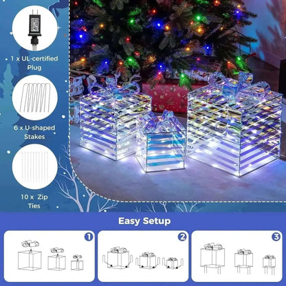 Set of 3 Christmas Lighted Gift Boxes with Bows and Plug Cartsfy Inc.