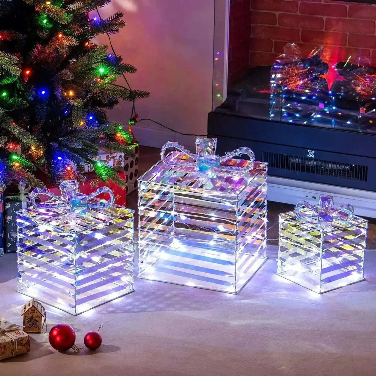 Set of 3 Christmas Lighted Gift Boxes with Bows and Plug Cartsfy Inc.