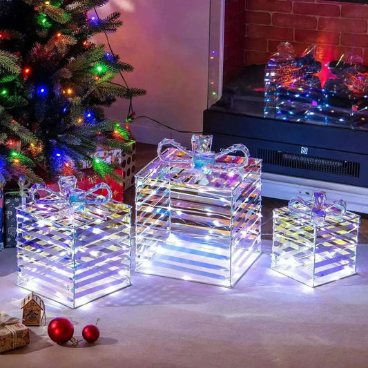 Set of 3 Christmas Lighted Gift Boxes with Bows and Plug Cartsfy Inc.