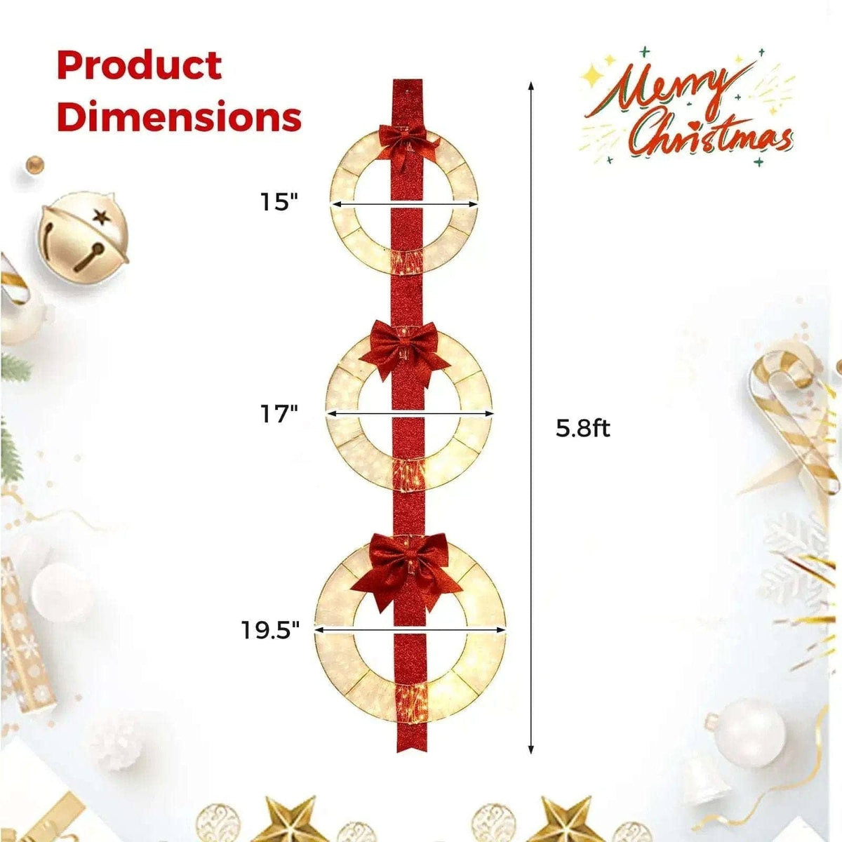 Set of 3 Christmas Lighted Wreaths with Warm White LED Lights and Bows Cartsfy Inc.