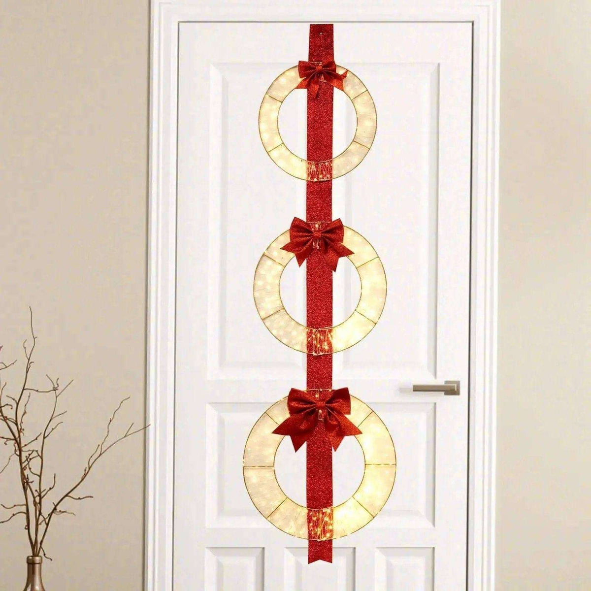 Set of 3 Christmas Lighted Wreaths with Warm White LED Lights and Bows Cartsfy Inc.