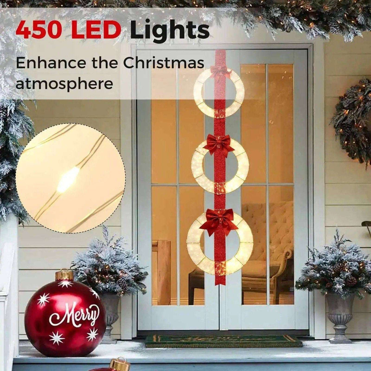 Set of 3 Christmas Lighted Wreaths with Warm White LED Lights and Bows Cartsfy Inc.