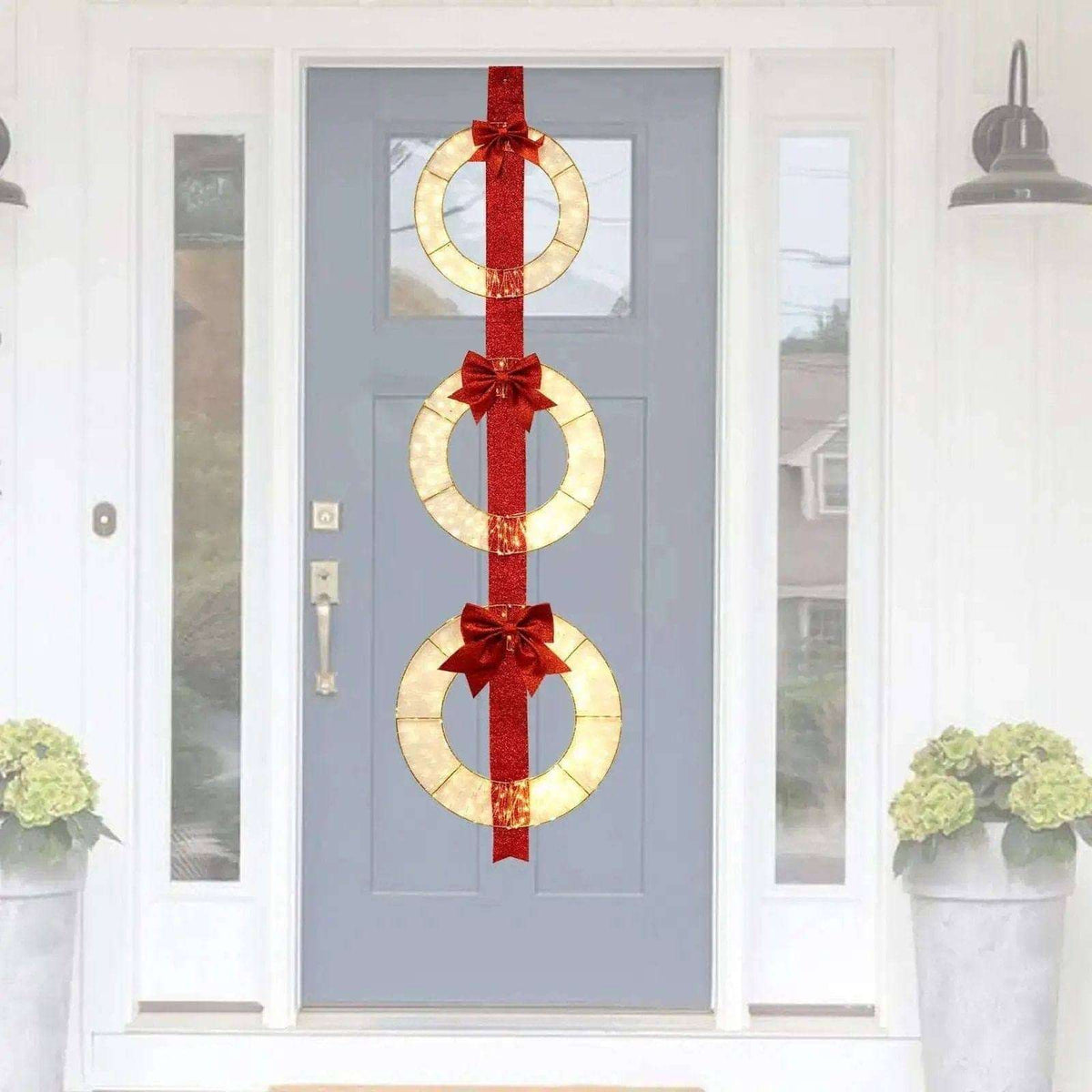 Set of 3 Christmas Lighted Wreaths with Warm White LED Lights and Bows Cartsfy Inc.