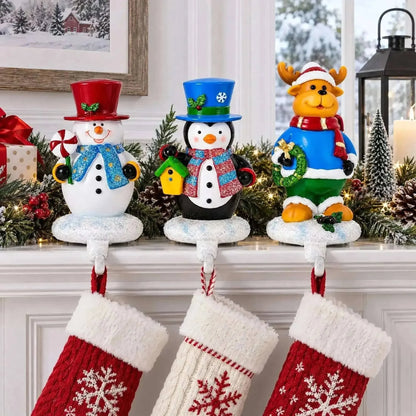 Set of 3 Christmas Stocking Holders - Snowman Penguin Reindeer Mantel Hooks Cartsfy Inc.