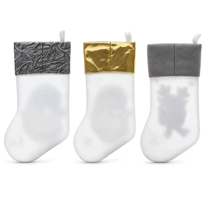 Set of 3 Gold and Silver, on White Felt Santa, Reindeer Christmas Stockings 15 Inches Cartsfy Inc.