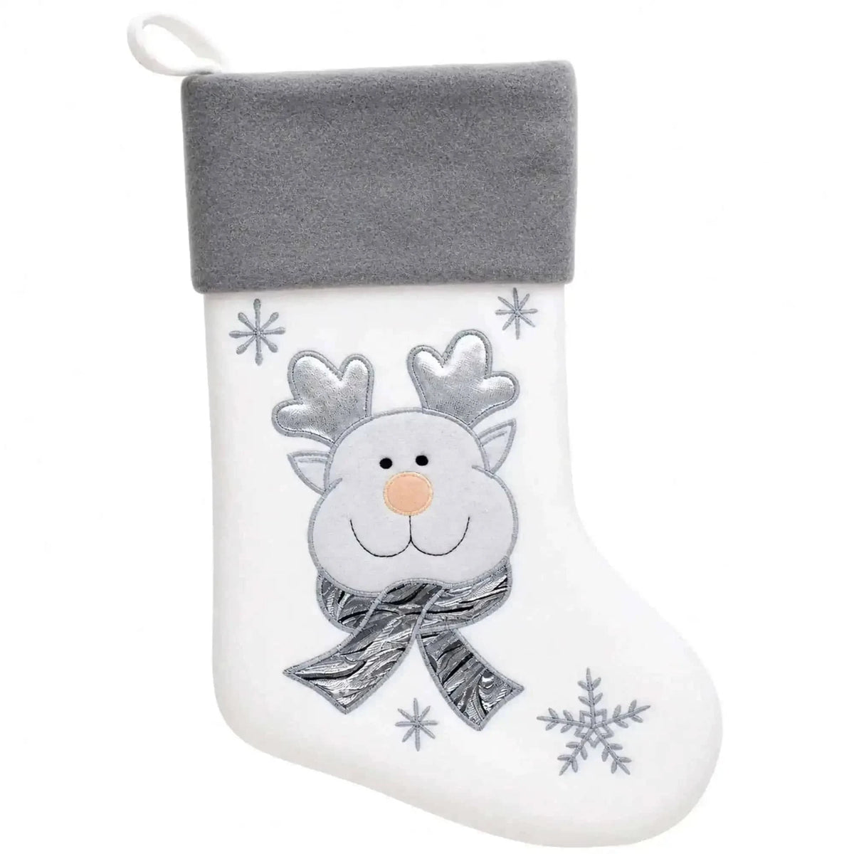 Set of 3 Gold and Silver, on White Felt Santa, Reindeer Christmas Stockings 15 Inches Cartsfy Inc.