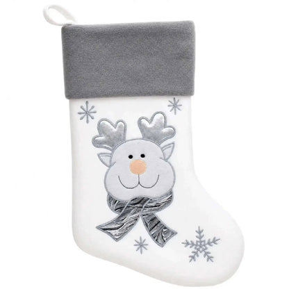 Set of 3 Gold and Silver, on White Felt Santa, Reindeer Christmas Stockings 15 Inches Cartsfy Inc.