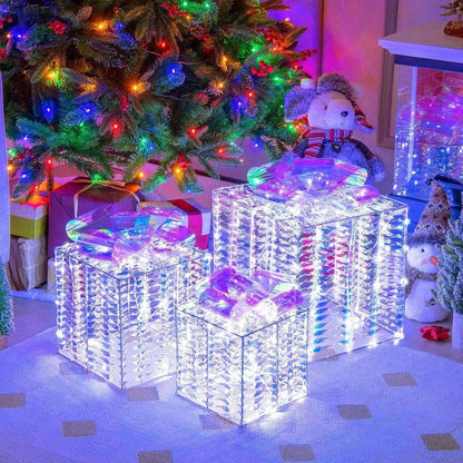 Set of 3 Iridescent Christmas Gift Box with Iridescent Bows Cartsfy Inc.