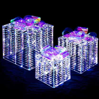 Set of 3 Iridescent Christmas Gift Box with Iridescent Bows Cartsfy Inc.