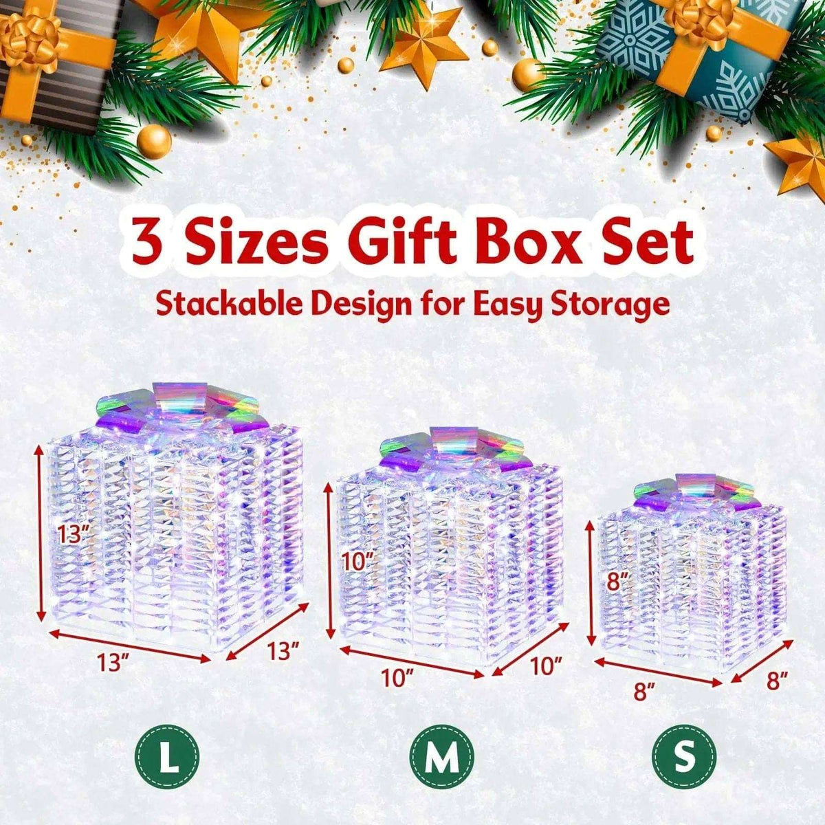 Set of 3 Iridescent Christmas Gift Box with Iridescent Bows Cartsfy Inc.