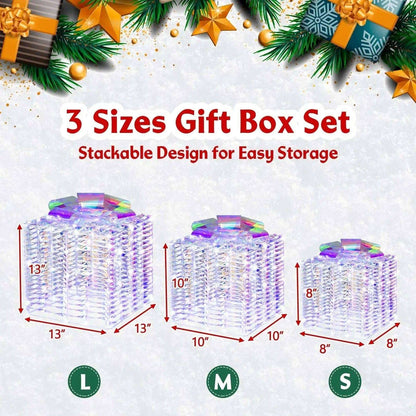 Set of 3 Iridescent Christmas Gift Box with Iridescent Bows Cartsfy Inc.