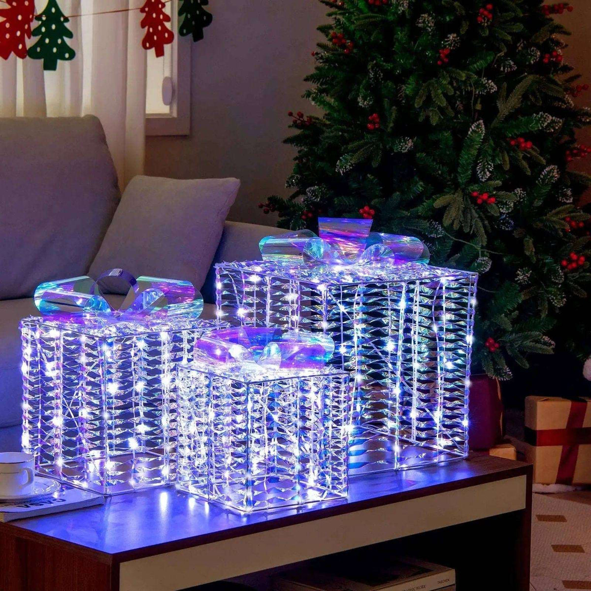 Set of 3 Iridescent Christmas Gift Box with Iridescent Bows Cartsfy Inc.
