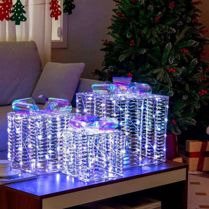 Set of 3 Iridescent Christmas Gift Box with Iridescent Bows Cartsfy Inc.