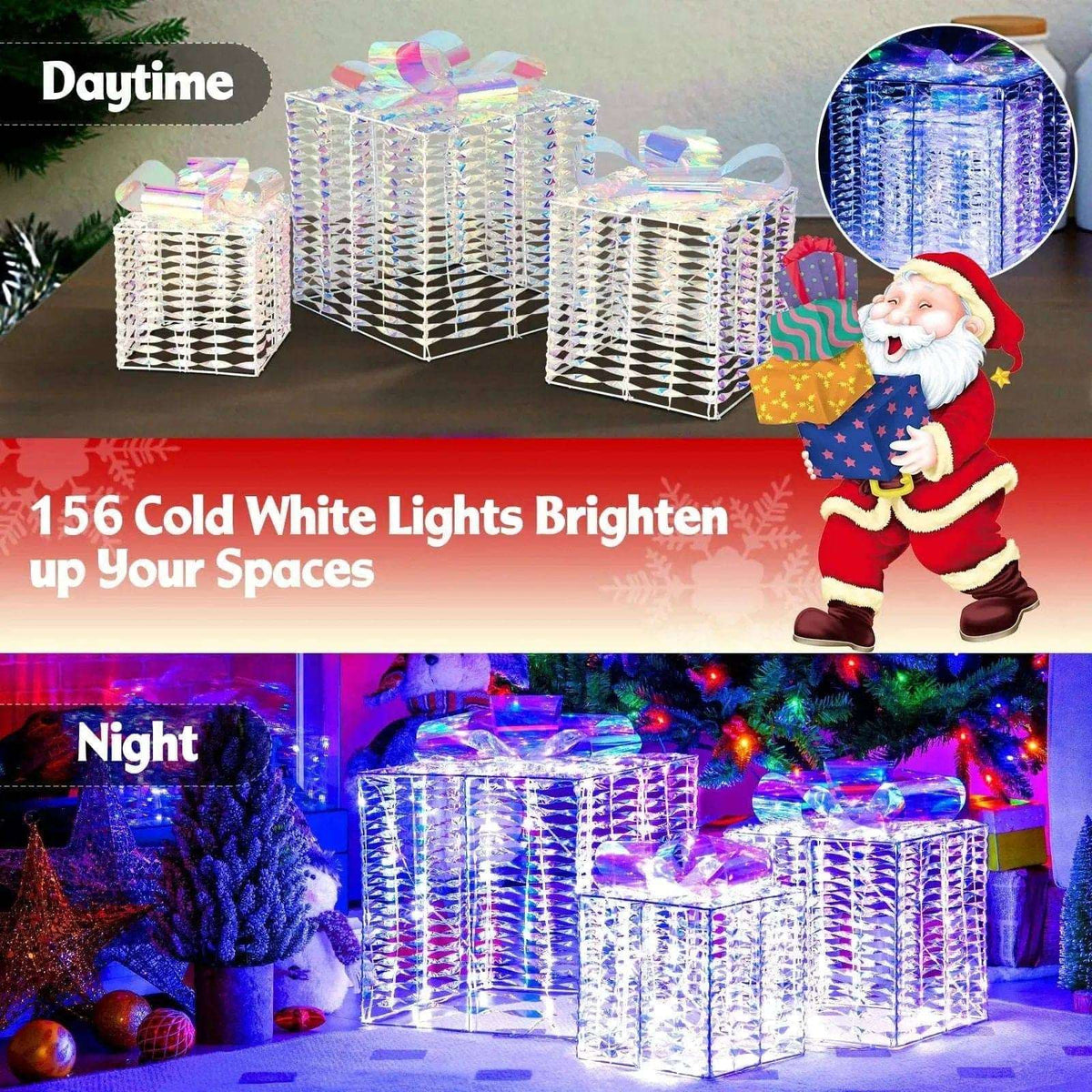 Set of 3 Iridescent Christmas Gift Box with Iridescent Bows Cartsfy Inc.