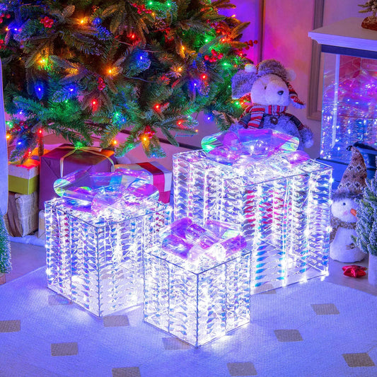 Set of 3 Iridescent Christmas Gift Box with Iridescent Bows Cartsfy Inc.