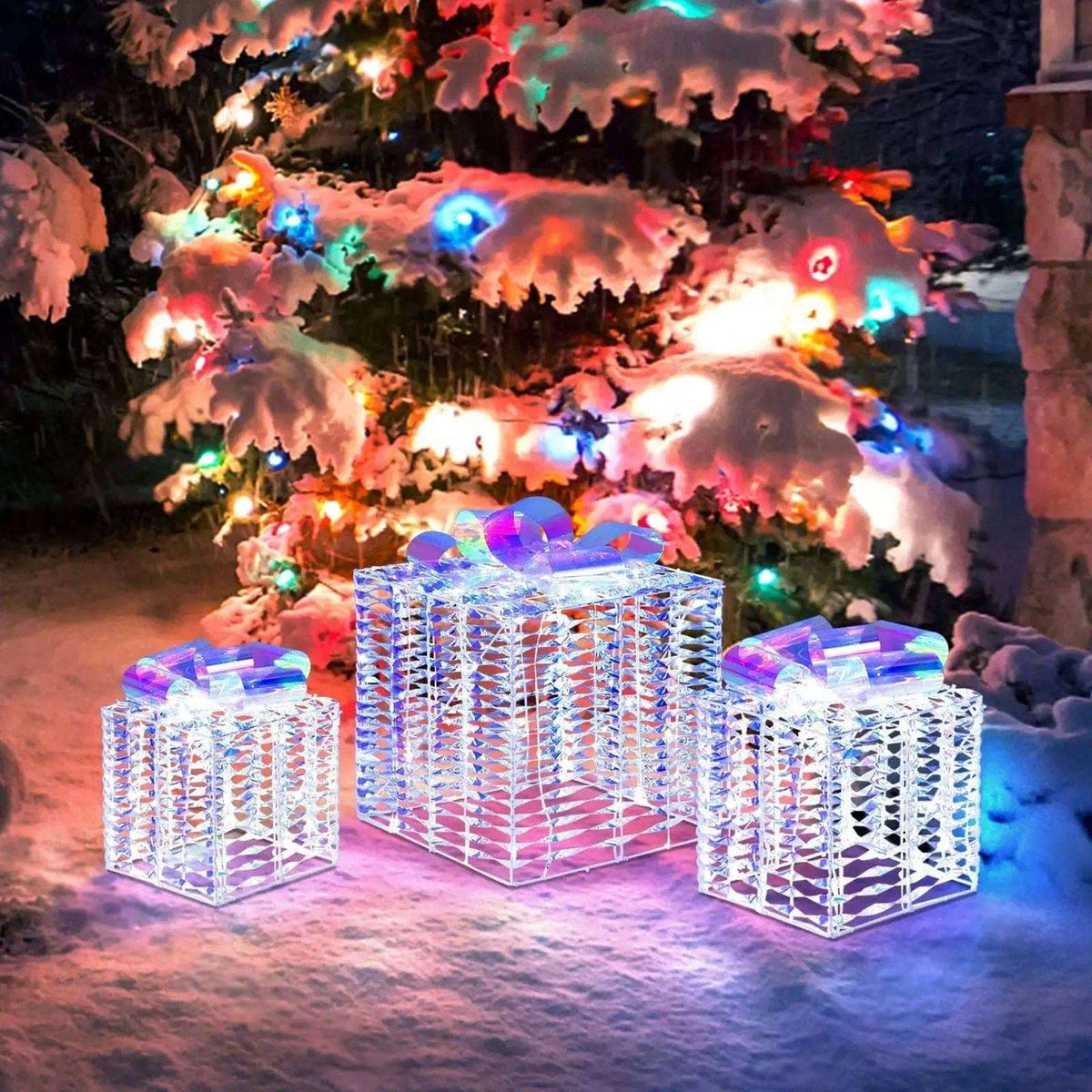 Set of 3 Iridescent Christmas Gift Box with Iridescent Bows Cartsfy Inc.