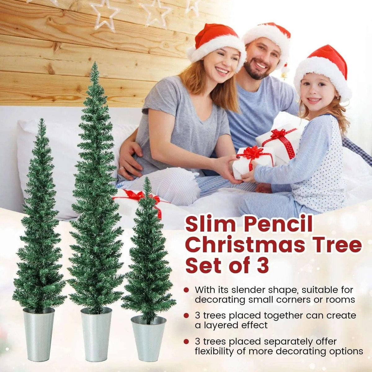 Set of 3 Potted Artificial Christmas Tree with Silver Metal Buckets Cartsfy Inc.