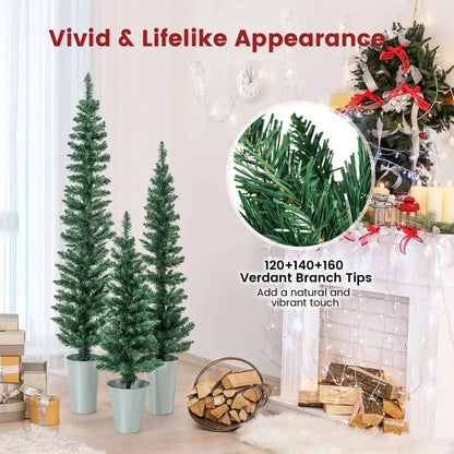Set of 3 Potted Artificial Christmas Tree with Silver Metal Buckets Cartsfy Inc.