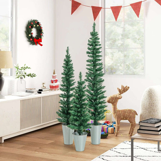 Set of 3 Potted Artificial Christmas Tree with Silver Metal Buckets Cartsfy Inc.