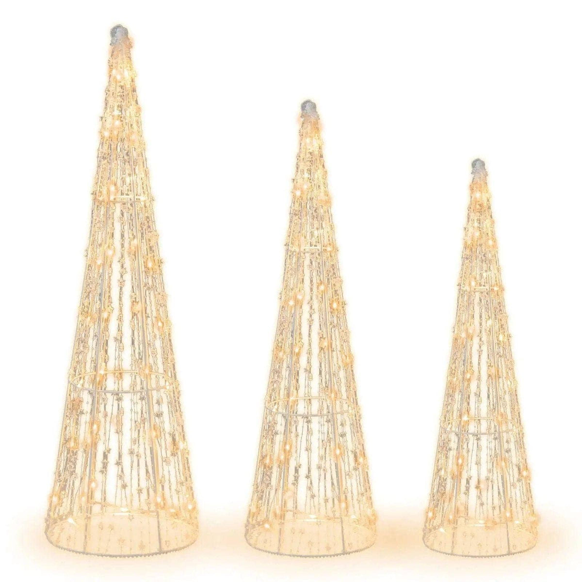 Set of 3 Pre-lit Christmas Cone Trees with Star Strings Cartsfy Inc.