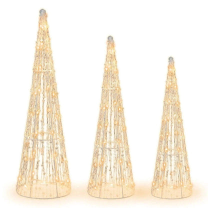 Set of 3 Pre-lit Christmas Cone Trees with Star Strings Cartsfy Inc.