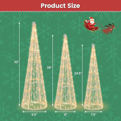 Set of 3 Pre-lit Christmas Cone Trees with Star Strings Cartsfy Inc.