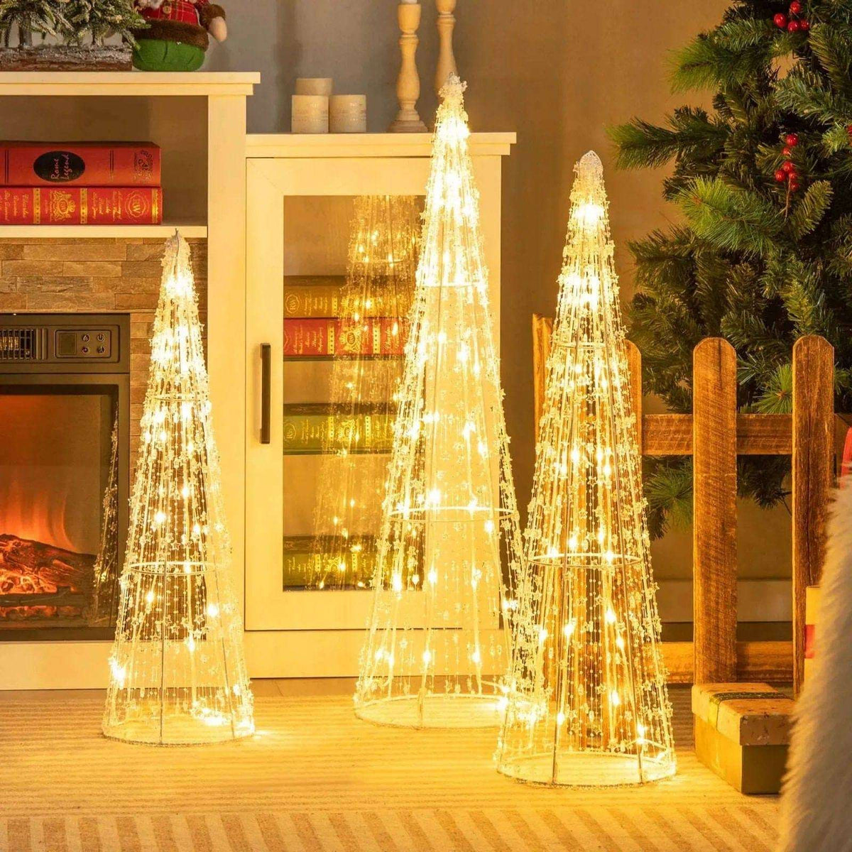 Set of 3 Pre-lit Christmas Cone Trees with Star Strings Cartsfy Inc.