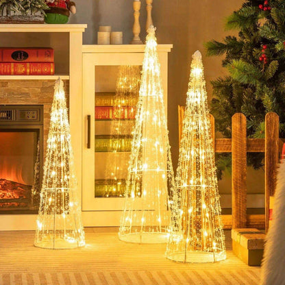 Set of 3 Pre-lit Christmas Cone Trees with Star Strings Cartsfy Inc.
