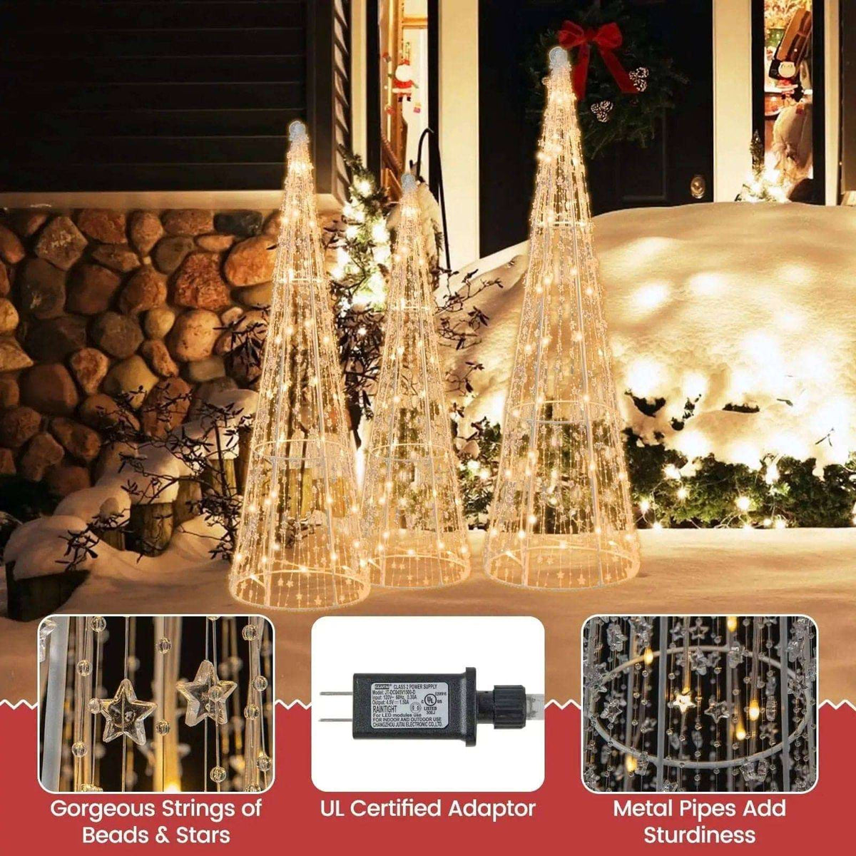 Set of 3 Pre-lit Christmas Cone Trees with Star Strings Cartsfy Inc.