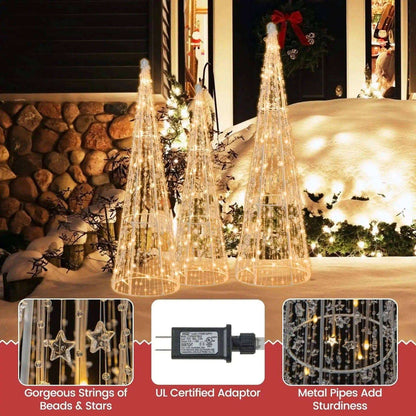 Set of 3 Pre-lit Christmas Cone Trees with Star Strings Cartsfy Inc.