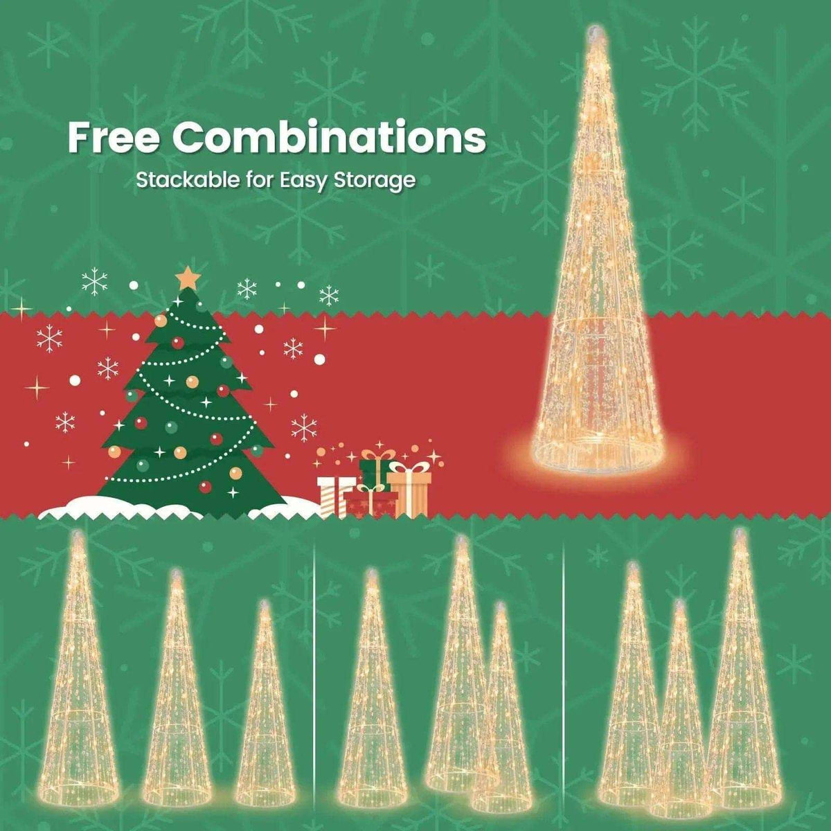 Set of 3 Pre-lit Christmas Cone Trees with Star Strings Cartsfy Inc.