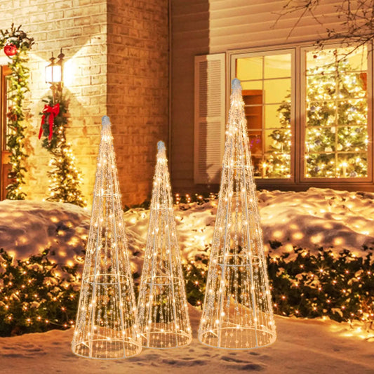 Set of 3 Pre-lit Christmas Cone Trees with Star Strings Cartsfy Inc.