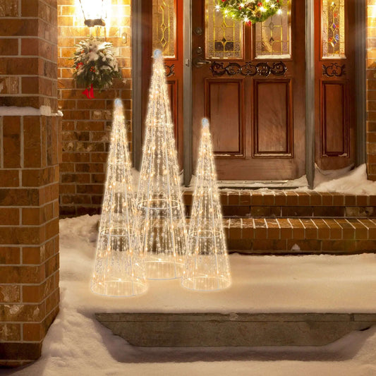 Set of 3 Pre-lit Christmas Cone Trees with Star Strings Cartsfy Inc.